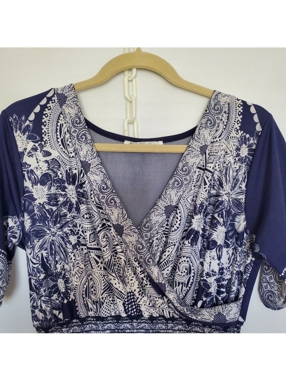 LAPOGEE MAXI DRESS FLORAL PAISLEY LIGHT-WEIGHT SOFT WHITE NAVY WOMENS ( L ) - Picture 4 of 10